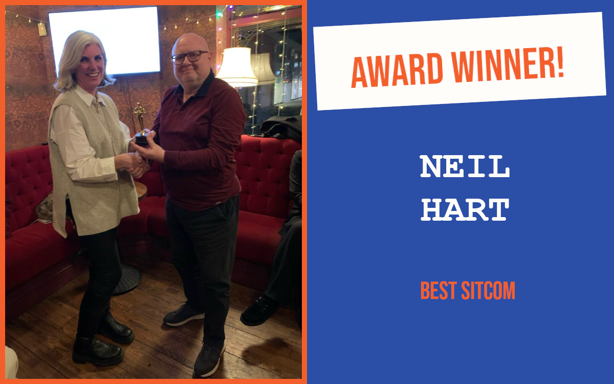 The host of Brighton's networking event with the winner of the March networking question, holding the trophy.