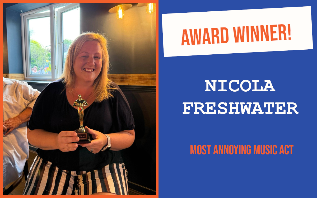 Chelmsford's July winner of the introductory question at this month's networking event, holding the trophy.